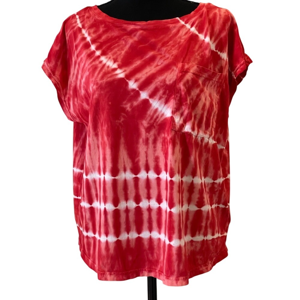 Chaps Red and White Tie-Dye Short Sleeve Tee Large